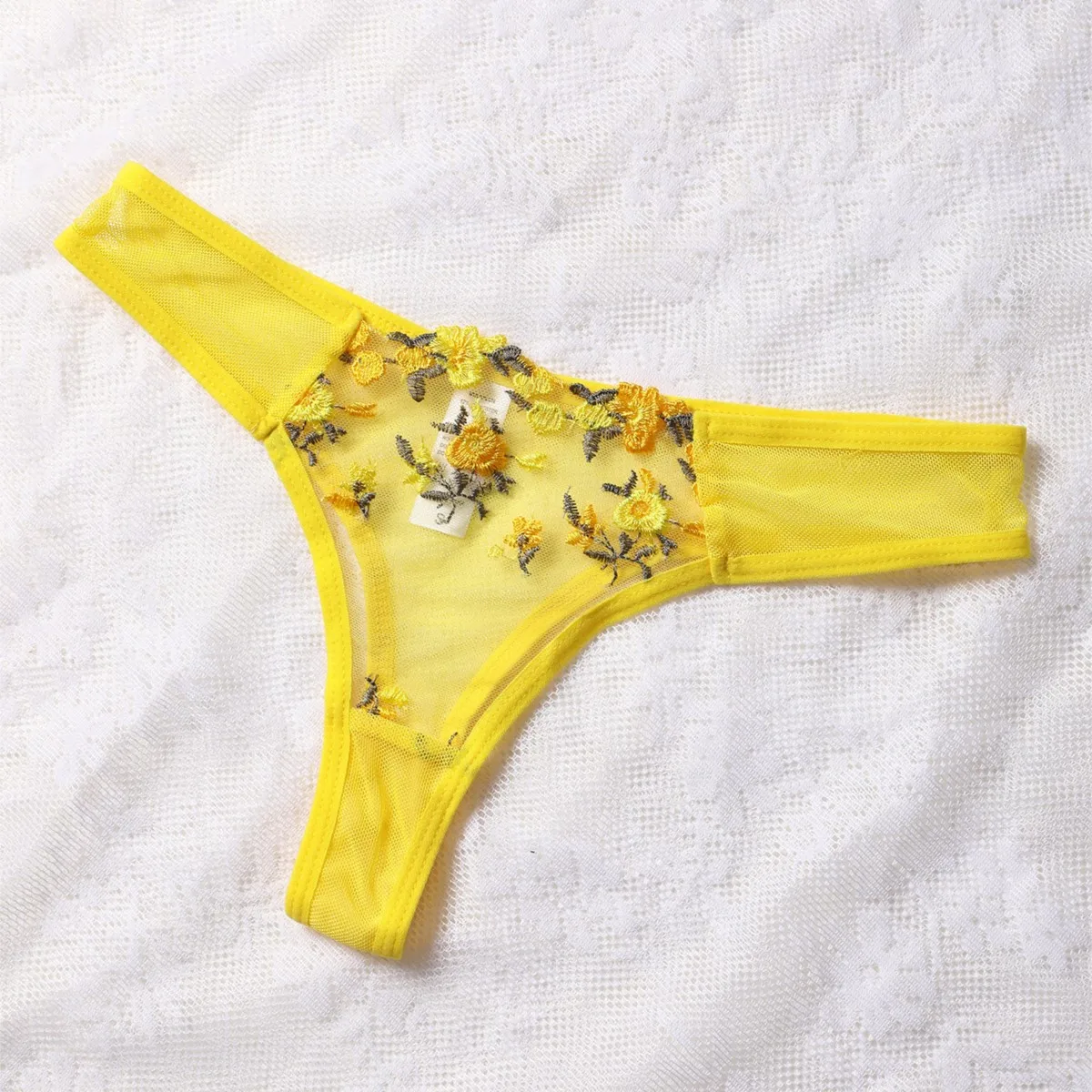 Yellow For Women Transparent Embroidered Underwear Transparent Hot Lingerie Panties Intimates Woman Two Piece Set Clothing