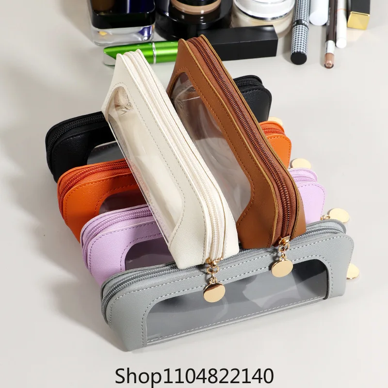 

2025Portable Makeup Pouch Cosmetic Pen Lipstick Bag Purse with Transparent Window Women Zipper Closure Elegant Makeu Up Case