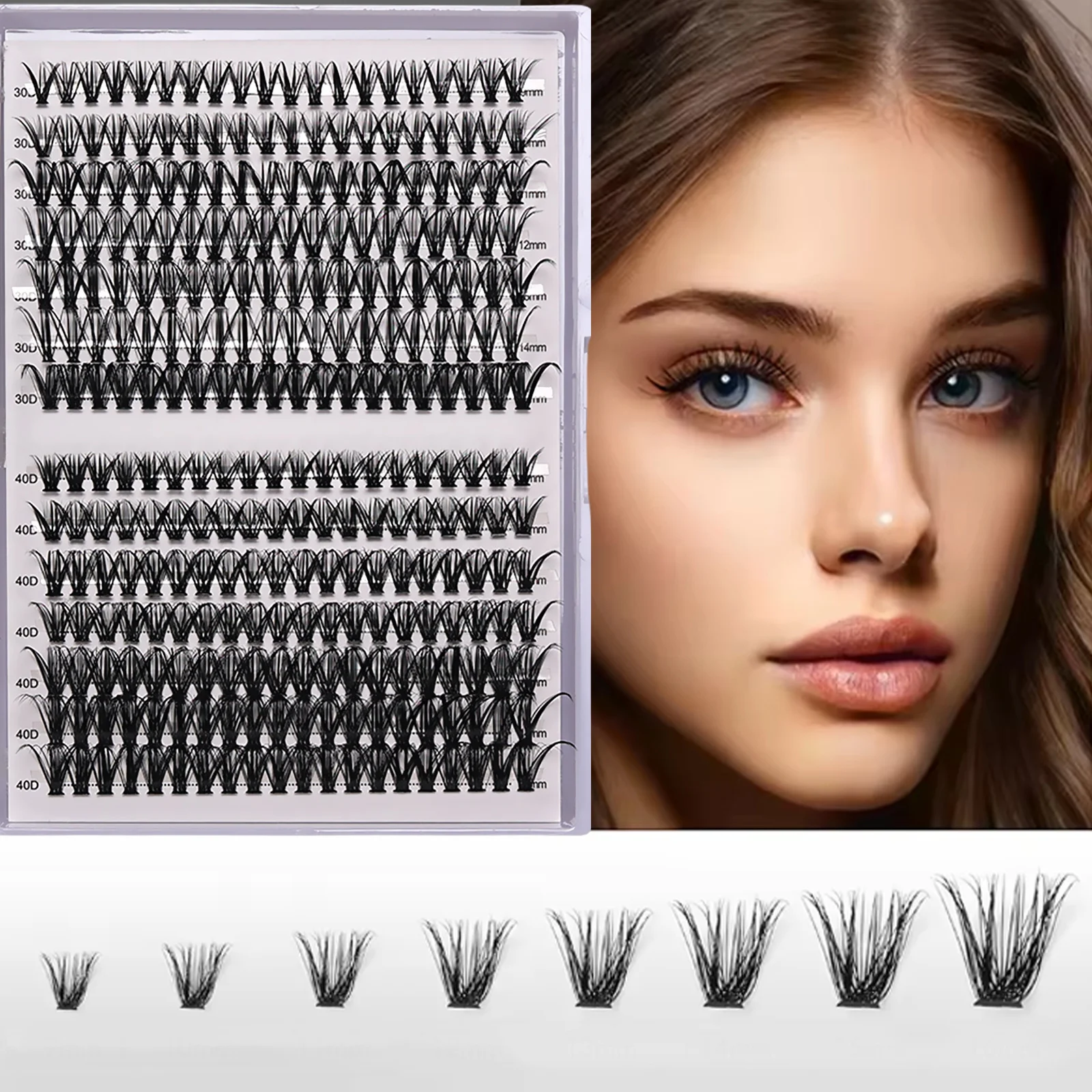 280pcs 30D/40D Mixed Length Reusable Cluster Lashes 9-15mm DIY Individual Wispy Eyelash Extensions for Eyebrow Styling