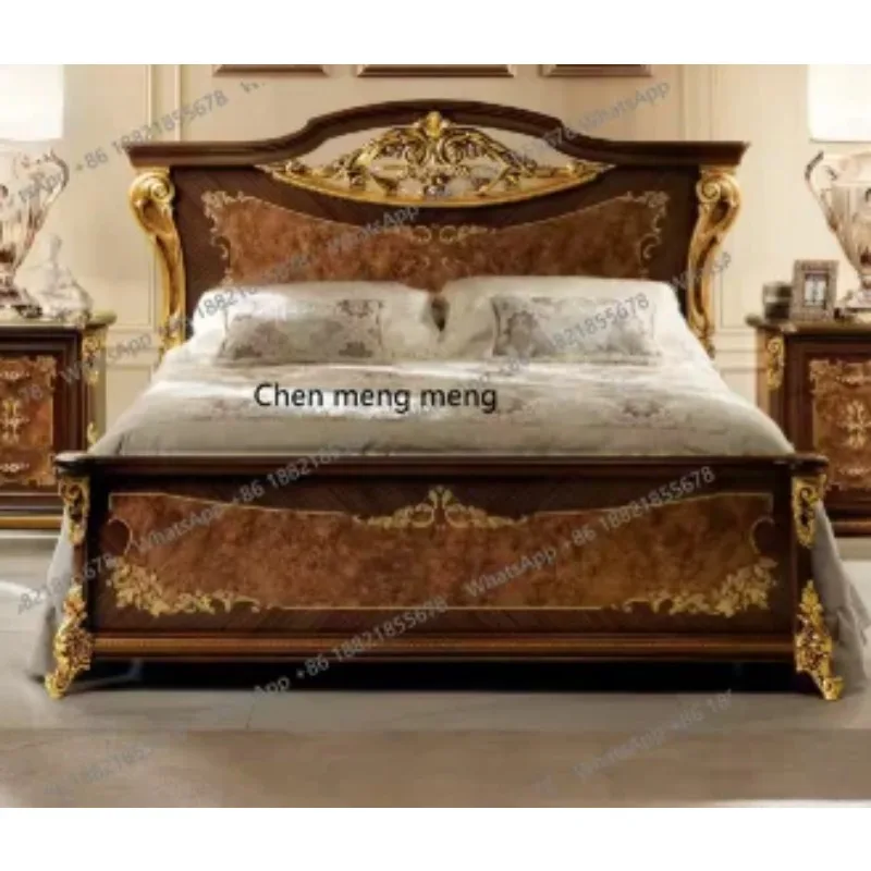 E136  Sales Classic Antique Wood Bedroom Furniture Set Wood Bedroom Set King Bed Luxury Royal Gold Brown Bedroom Furniture Set - view 5