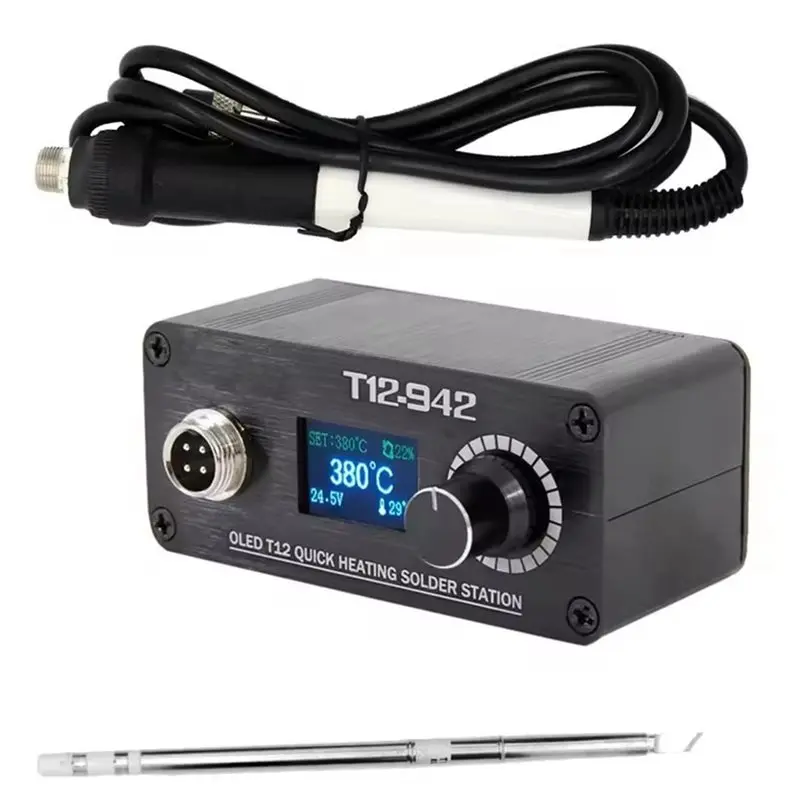 

VEHO-MINI T12-942 Паяльная станция версии постоянного тока с OLED-дисплеем Портативный сварочный утюг с источником питания 24 В постоянного тока 3 А