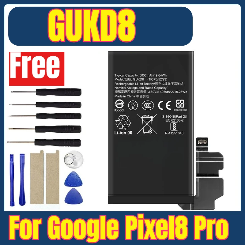 

New 4950Mah Mobile Phone Batteries GUKD8 for Google Pixel8 Pro Batteries+Free Tools