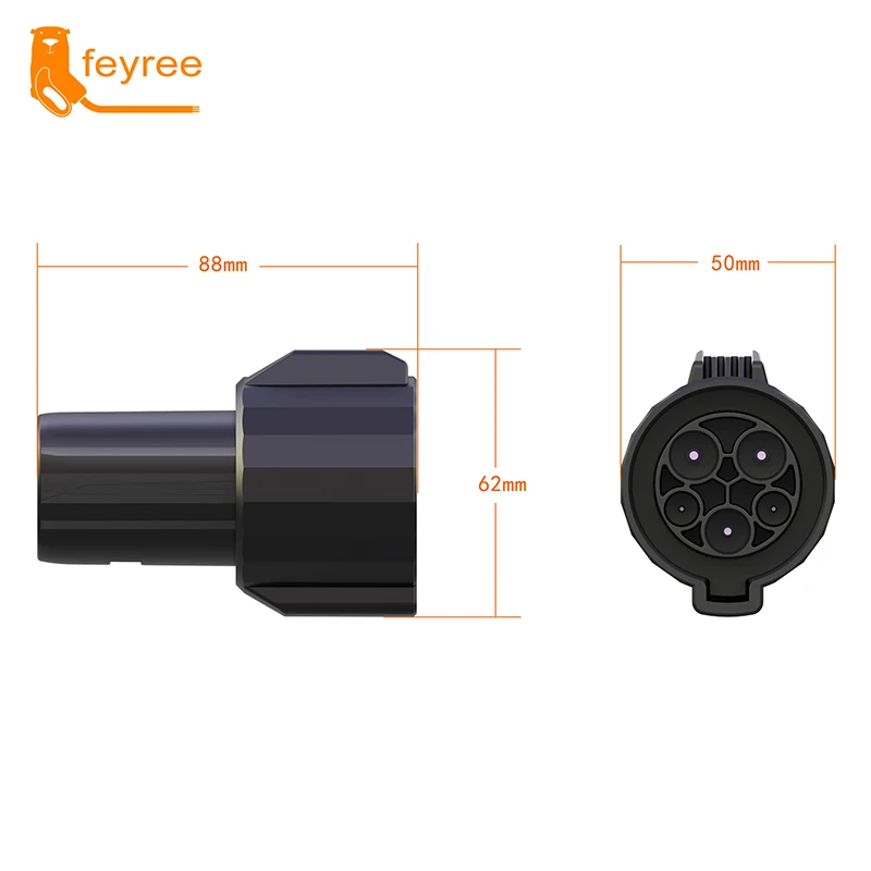 feyree EV Charger Adapter J1772 to Tesla Socket 60A 250V from J1772 Type1 to Tesla Adapter for Electric Car Tesla Model 3/Y/S/X