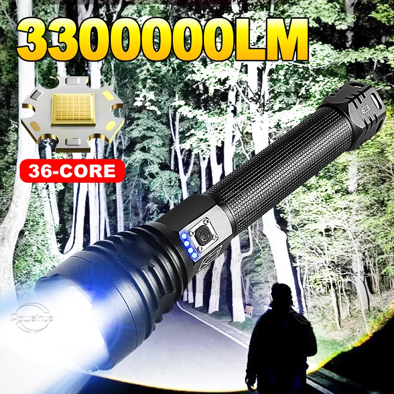 

3300000 LM Ультра мощный фонарик с зумом, USB перезаряжаемый фонарь XHP360, тактический фонарь, уличный светильник для кемпинга, водонепроницаемая лампа