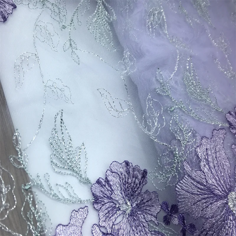 Lurex Tulle Emboridery koronki wykończenia DIY bielizna tkaniny materiały różowa siatka haftowane koronki do odzieży sztuka szycia akcesoria