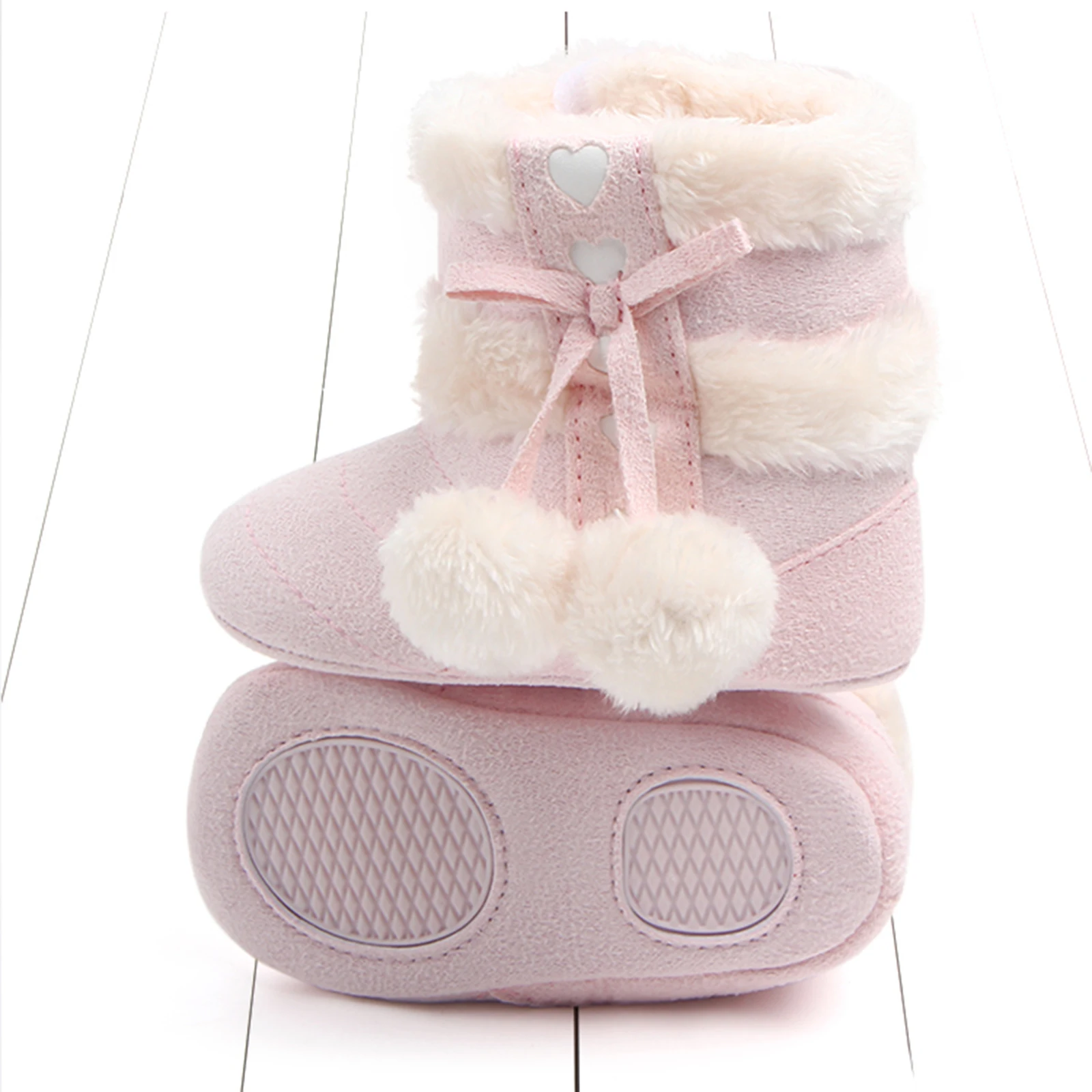 Newborn Baby Girls Winter Boots Cute Bow Plush Pom Snow Shoes Warm Baby Walking Shoes for Toddler Infant