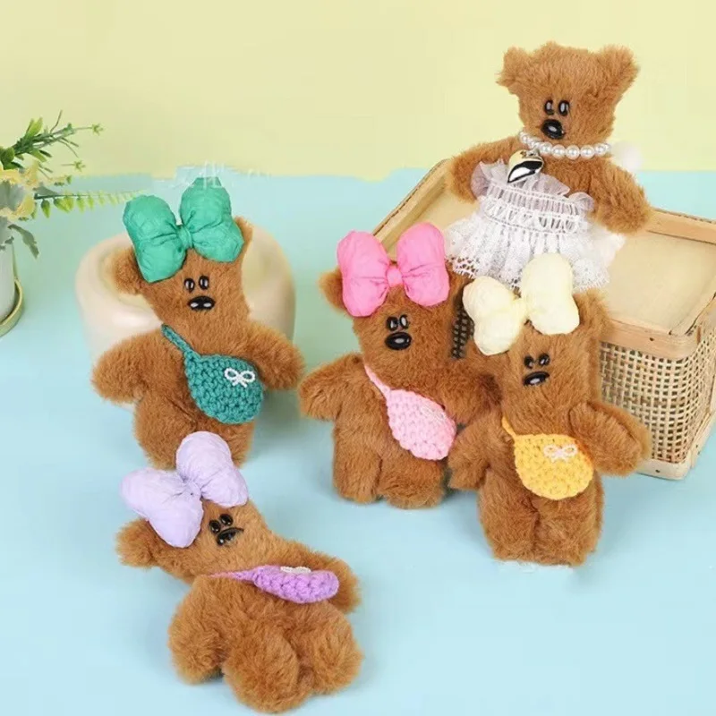 15cm Kawaii Bow Knot Bear Plush Keychains Fashion Bean Bear Pendant Cute Soft Toy Bear Car Keyring Girls Women Bag Accessories