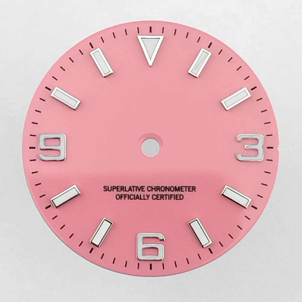 28,5 mm Zifferblatt, passend für NH35/8215/2824 Uhrwerk, BGW9, blau leuchtend, grün, rosa, hellblau, Uhrenzifferblätter, Uhrenteile, individuelles LOGO, Name – Detail 11