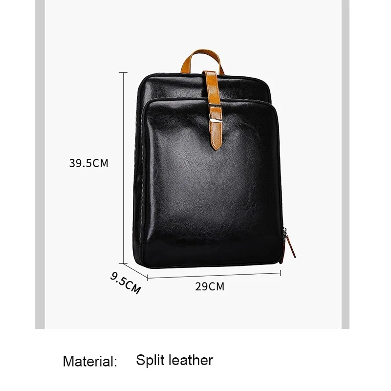 Split Leather Men Backpack Waterproof Business Laptop Backpack Casual Student Schoolbag Leather Men Travel Backpacks New Design