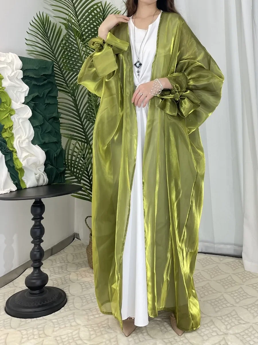 Eid Ramadan Silky Abaya for Women Lace-up Arab Muslim Long Dress Morocco Caftan Party Night Abayas Vestiidos Femme Turkey 2024