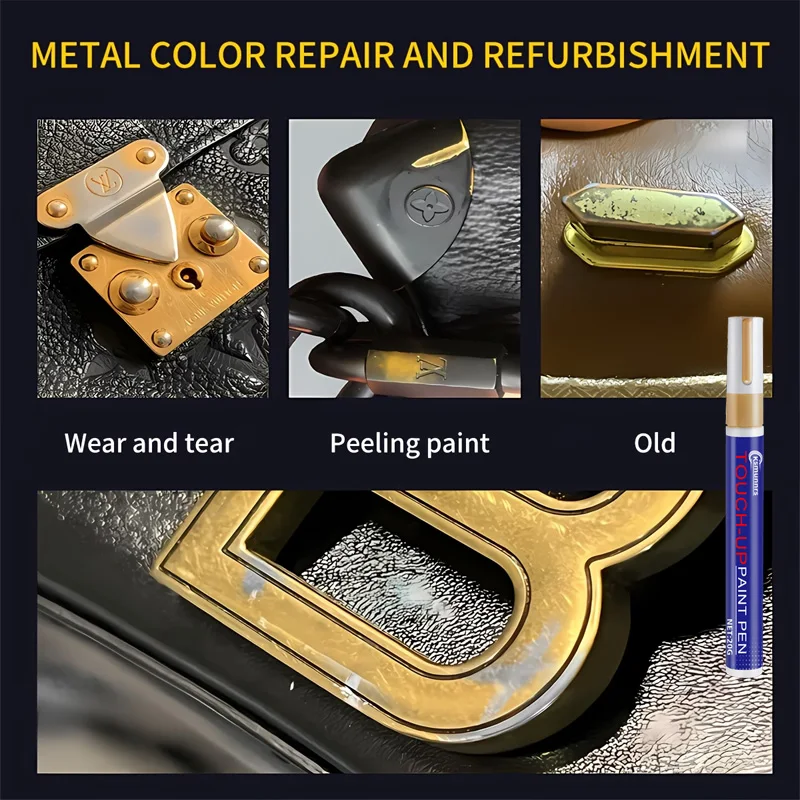 Professional Golden Buckle Zipper Oxidation Wear Repair Pen - Multifunctional Metallic Paint Repair Marker, Golden Logo Oxidatio view 5