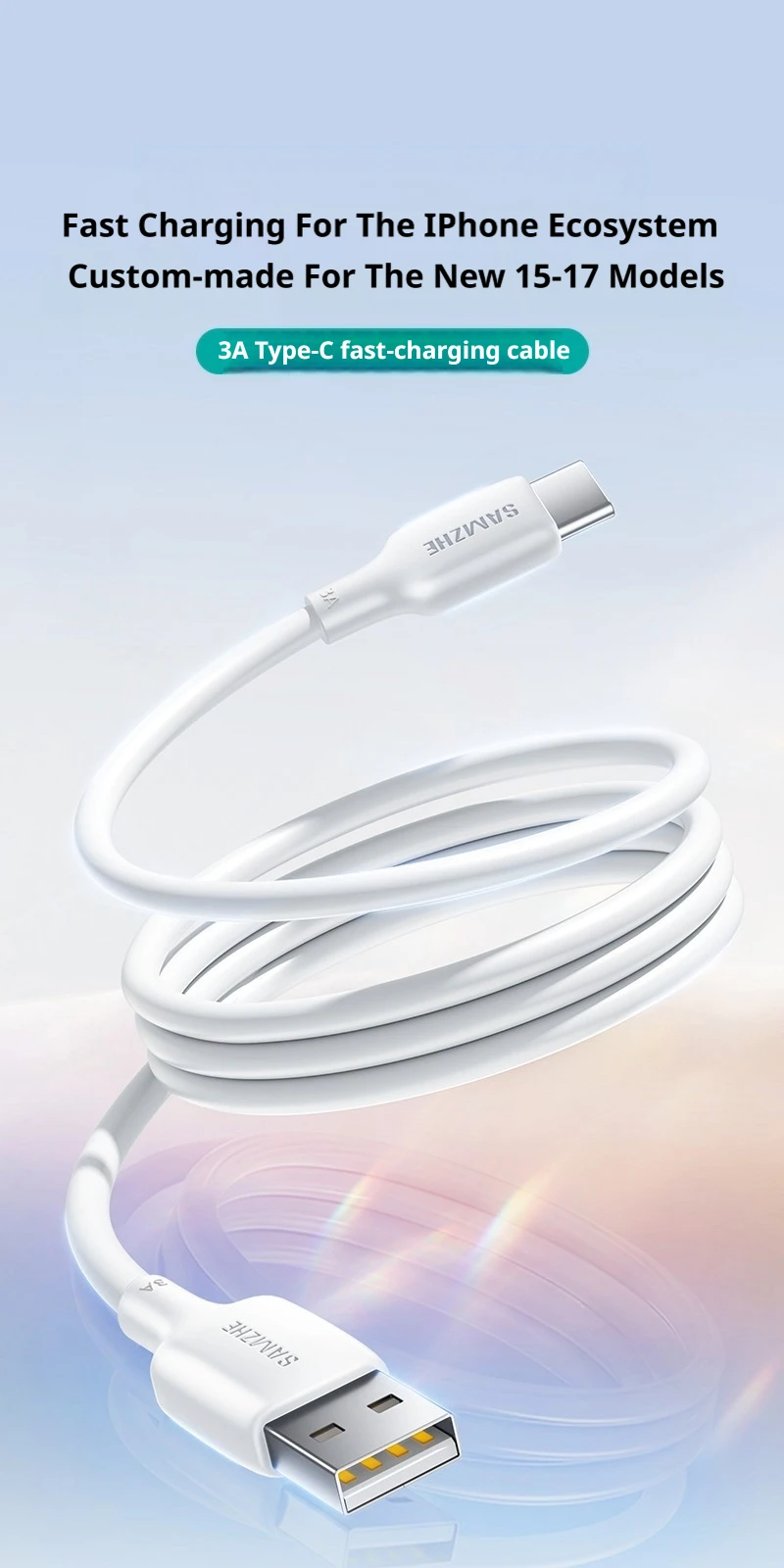 SAMZHE 3A USB-C-Kabel für iPhone 17 16 15 Xiaomi Samsung – Schnelles Ladekabel USB-C-Ladegerät Datenkabel für iPad Poco USB-C – Detail 1