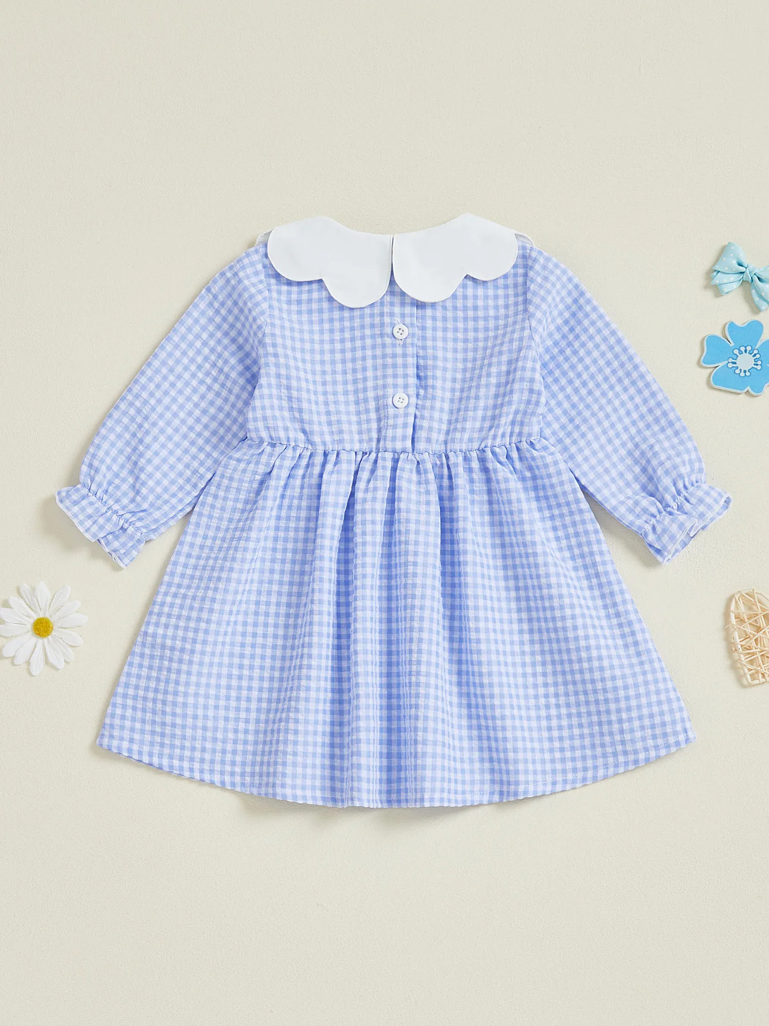 

Toddler Baby Girls Plaid Dress Cute Heart Embroidery Long Bubble Sleeve Dress for Daily Valentine s Day