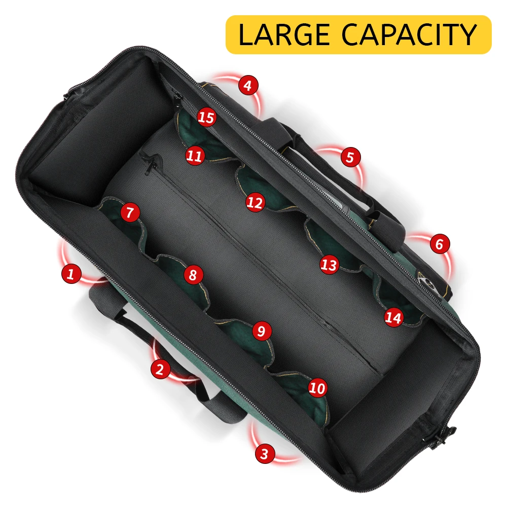 حقيبة أدوات دوارة مقاس 22 بوصة من WINNHUNT، مع حقيبة أدوات بمقبض تلسكوبي قابلة للتعديل مع عجلات 15 جيوبًا أخضر/أسود، مناسبة لـ