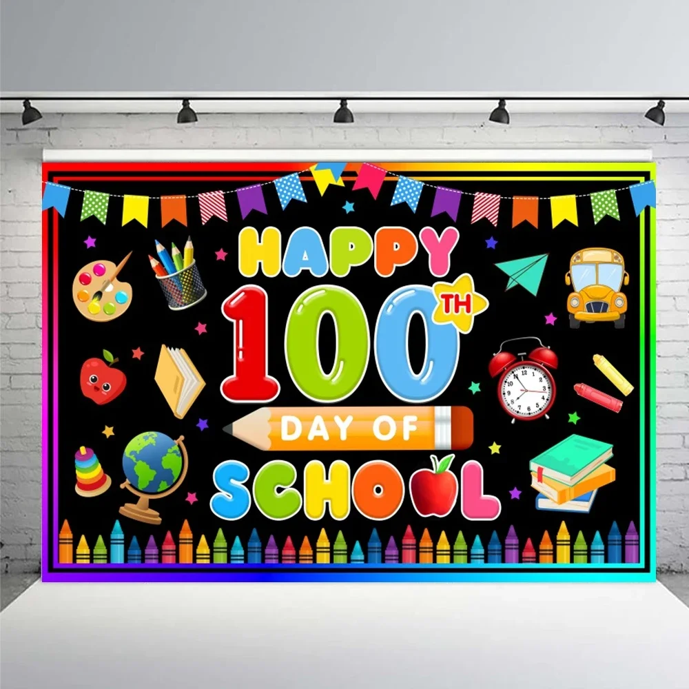Preschool Kindergarten Graduate Backdrop 2025 Congrats Grad Kids Students Happy 100th Day Classroom Prom Party Decor Background