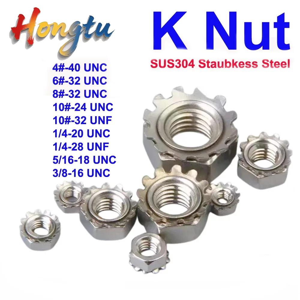 A2 SS Hexagon Locknuts (K Type) | Toothed Serrated Washer Gasket | Sizes 4#-10# & 1/4''-3/8'' | Compatible with UNC/UNF Threads