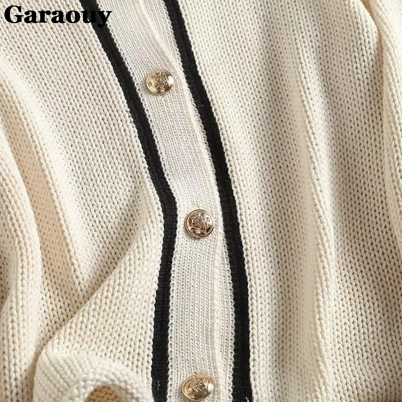 Garaouy2023Autumn Women Patchwork Edge Curl Knit Sweater Jacket Long Sleeve Female Elegant Crop Tops Commut Cardigan Coats Mujer