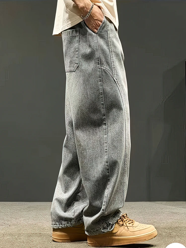 قابل للتعديل فضفاض البضائع الجينز السراويل الرجال عارضة الرياضة واسعة الساق كبيرة الحجم الركض سراويل جينز المرقعة في الهواء الطلق Sweatpants #5