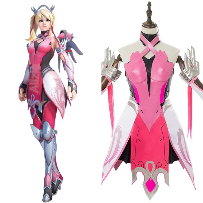Disfraz de Overwatch Mercy Angela Ziegler para fiesta de Halloween Hero Mercy Angela Ziegler uniforme de piel rosa Mercy 2025