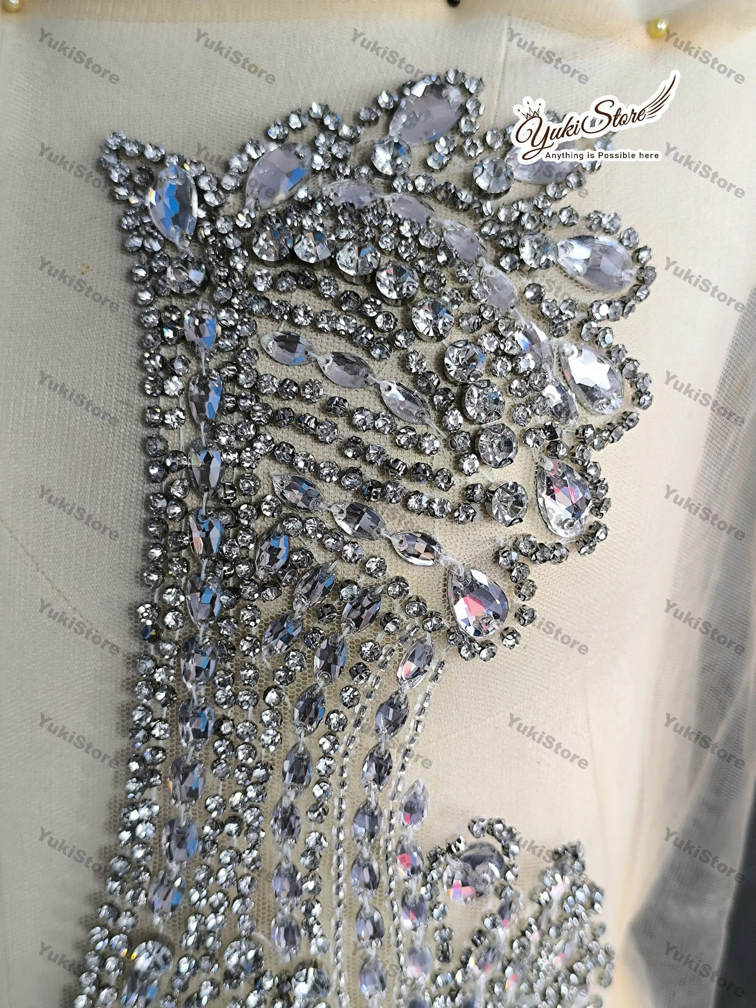 Silver WeddingDress Bodice Rhinestone Applique Crystal Costumes Accessories Bling Accents patch for Evening Dress Tail JY022 202