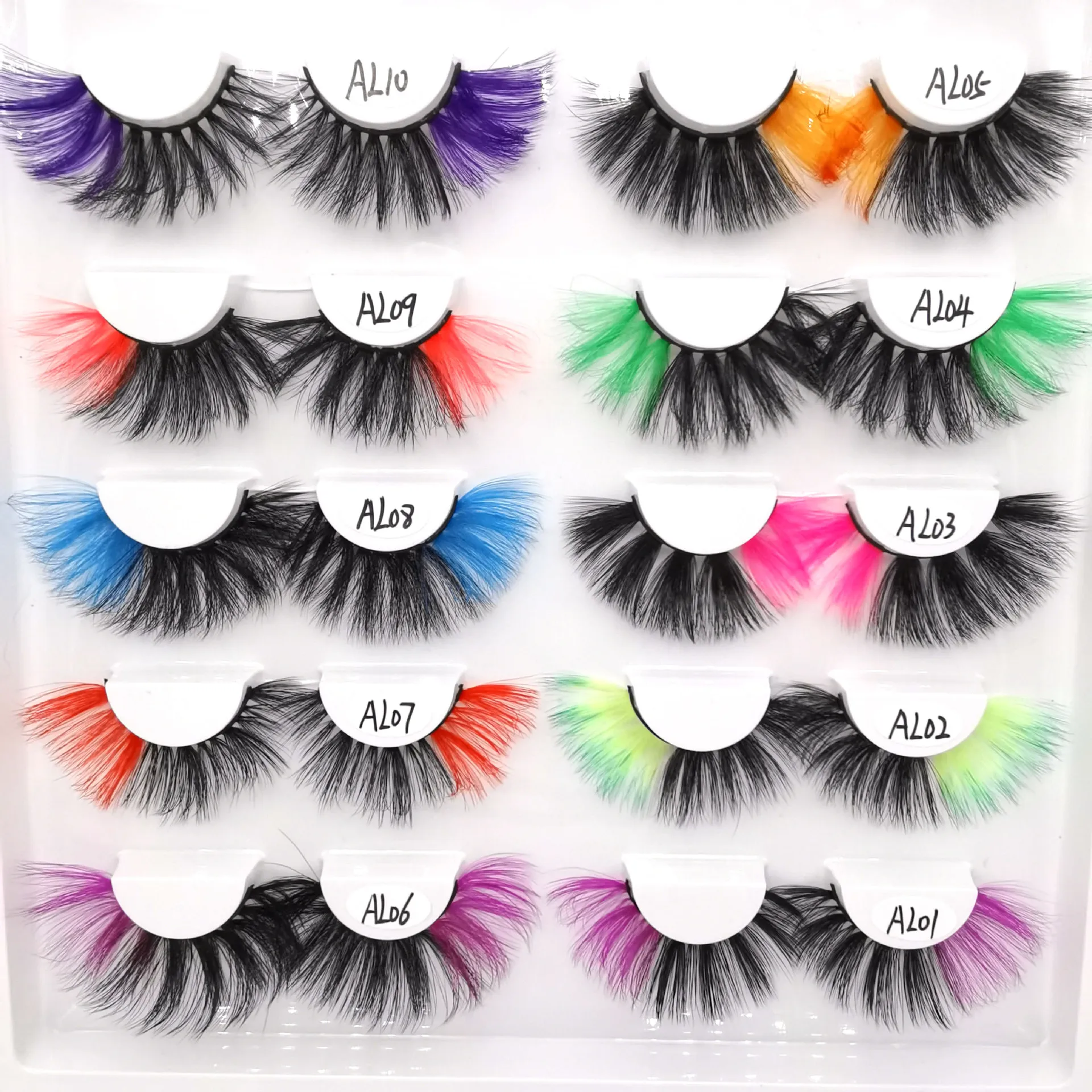 Newest 3D Mink Eyelashes Colorful 100% Mink Lashes Mix Color Pink Blue Red White False Eyelashes Fluffy Soft Cilias