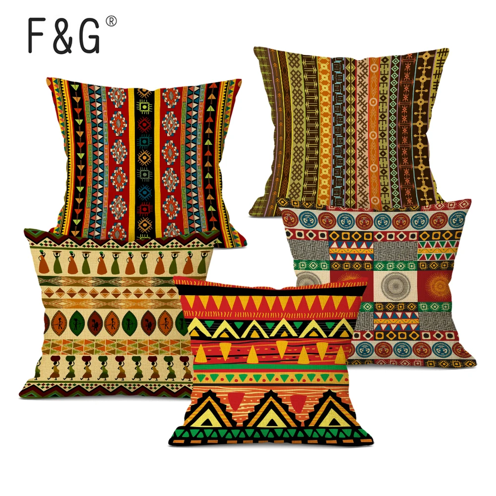 

African Ethnic Style Pattern Cushion Cover Colorful Geometric Decorative Pillows Linen Throw Pillow for Sofa Home Decoration