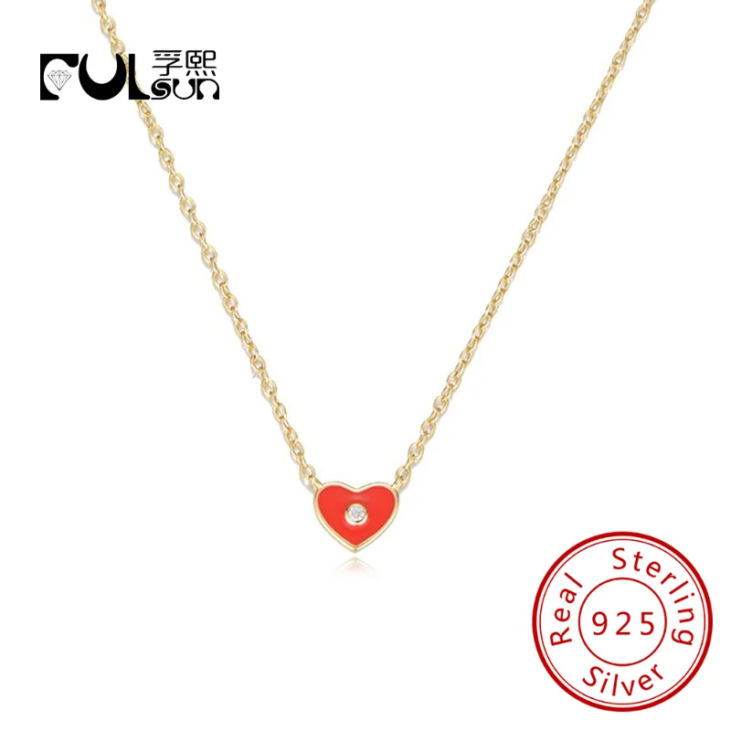 Fulsun Fashion Women Sterling Silver 925 Jewellery Heart Enamel Necklace Custom Jewelry Factory Manufacture Custom