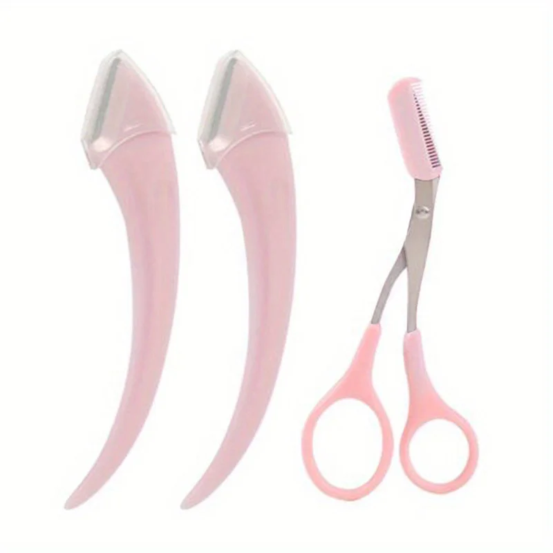 Augenbrauentrimmer-Set, gebogener Augenbrauenrasierer, Augenbrauenschere mit Kamm, praktische, einfache Schönheitswerkzeuge für Anfänger