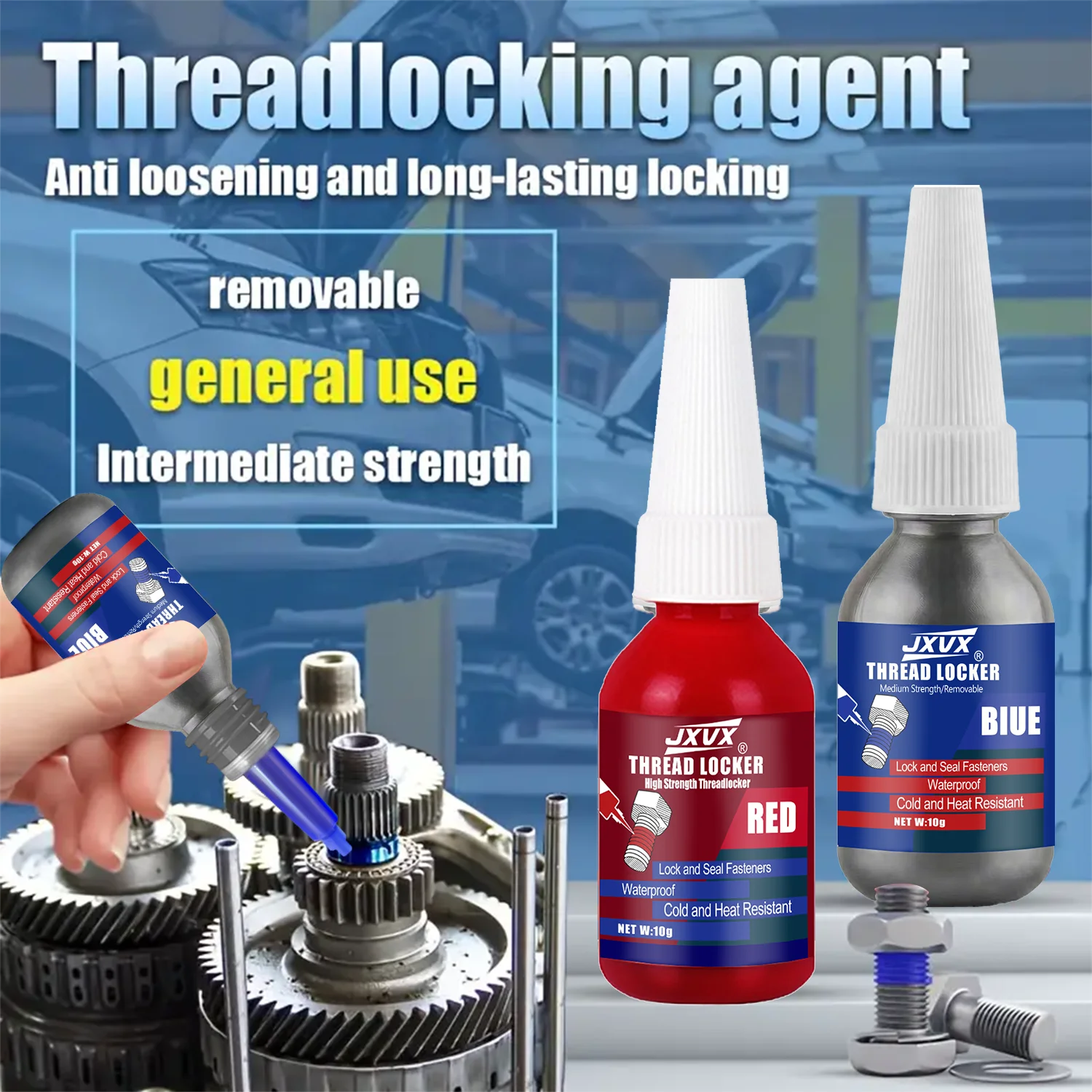 

10ml\50ml Red/Blue Medium To High Strength Threadlockers, Universal Anaerobic Thread Quickly Cured Adhesives, For All Metal Threaded Components, Removable Curing Metal Glue,Rustproof.