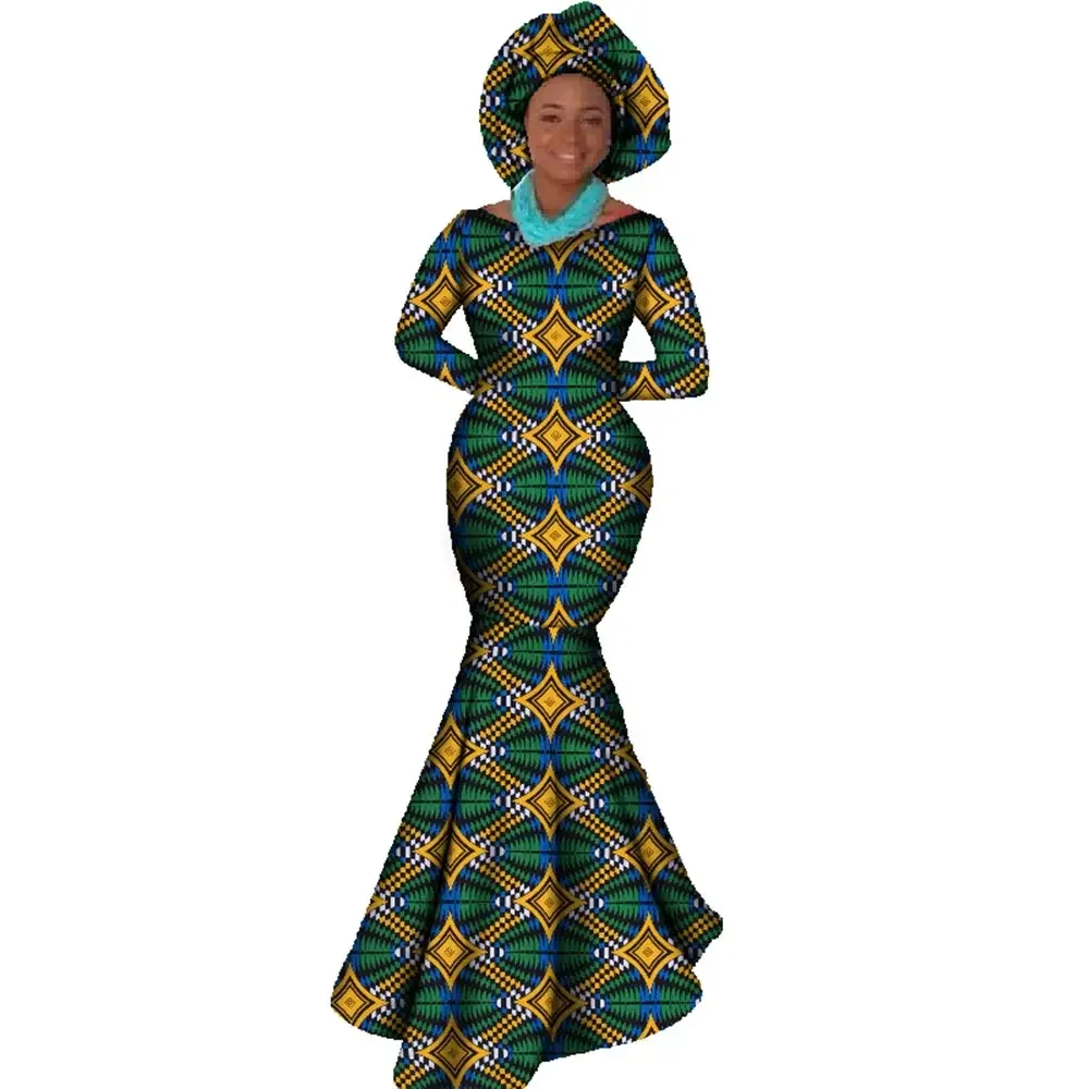 African Women Clothing Long Sleeve Dress Evening Sexy Dress Party Dresses Mermaid Dress Christmas Gift Plus Size 6XL BRW WY556