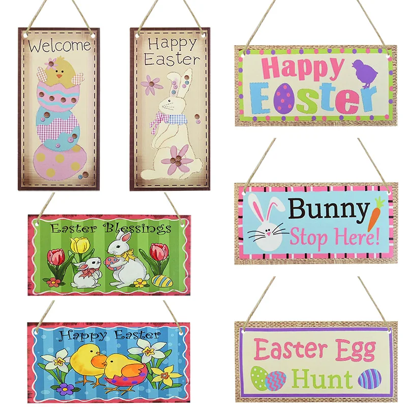 1Pc Happy Easter Decor Houten Deur Hangende Teken Leuke Paasei Konijn Hanger Hout Ambachten Voor Thuis DIY Pasen krans Benodigdheden