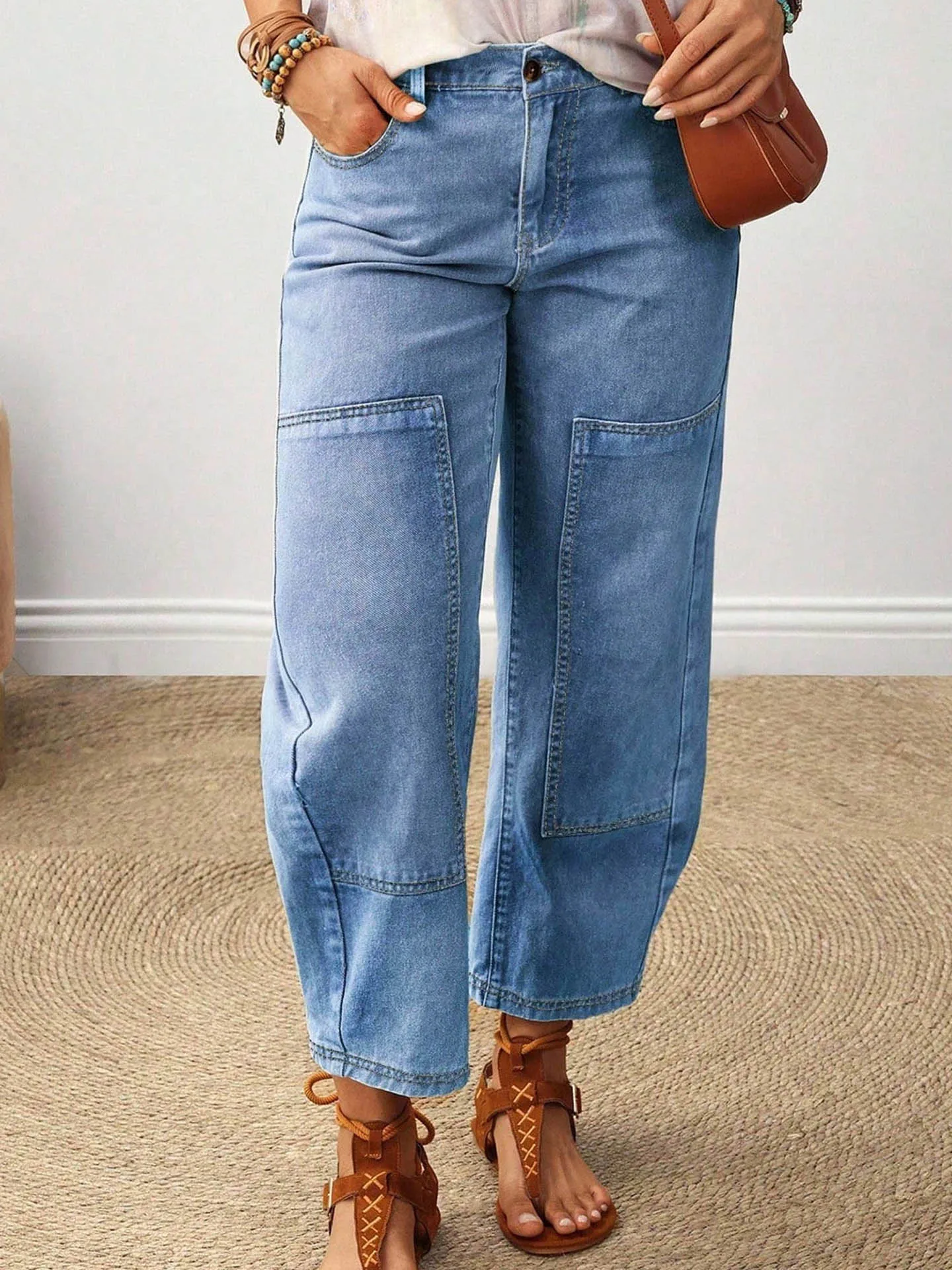 High Waist Washed out Denim Jeans Women's Casual Straight Leg Pure Color Versatile Comfortable Fit Autumn New Style