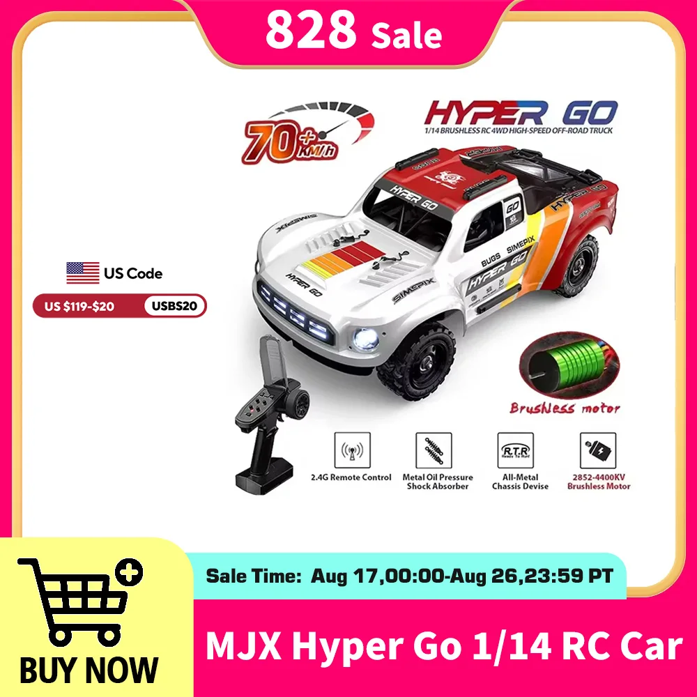 MJX HYPER GO 14211 Racing Car 1/14 Short Truck 45A ESC Brushless Motor 47 KM/H Large Foot 4WD RC Car Remote Control Car Toy MJX