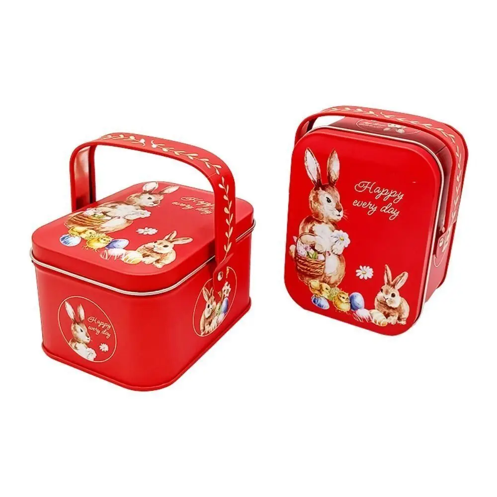 Handheld Easter Tin Metal Rabbit Storage Box Candy Box Tinplate Cookie Gift Box Easter Supplies