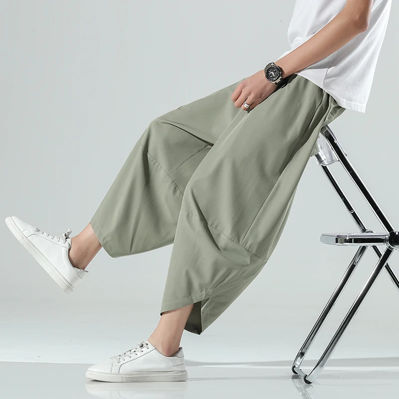 2026 Summer Men Chinese Style Harem Pants Men Harajuku Streetwear Pants Male Vintage Soild Color Calf-Length Trousers