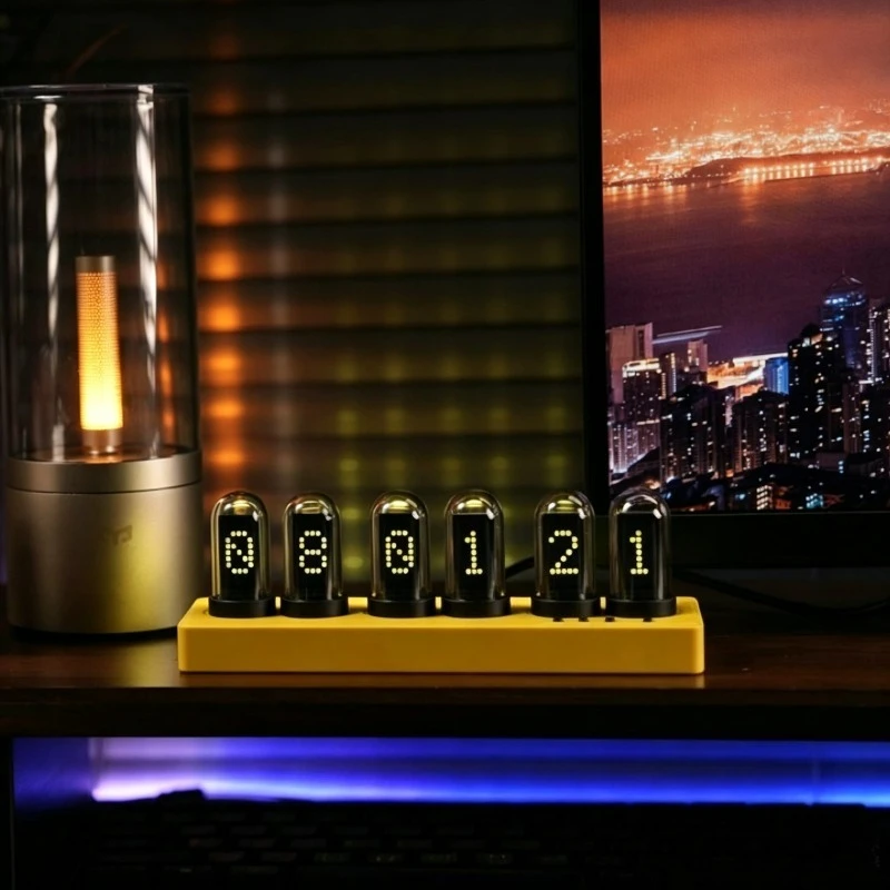 Nixie Tube Desk Clocks Cyberpunk IPS‑Full Color Screen Desk Clock Wi Fi Enabled Computer Desktop Clocks Gift Ready Home Decor