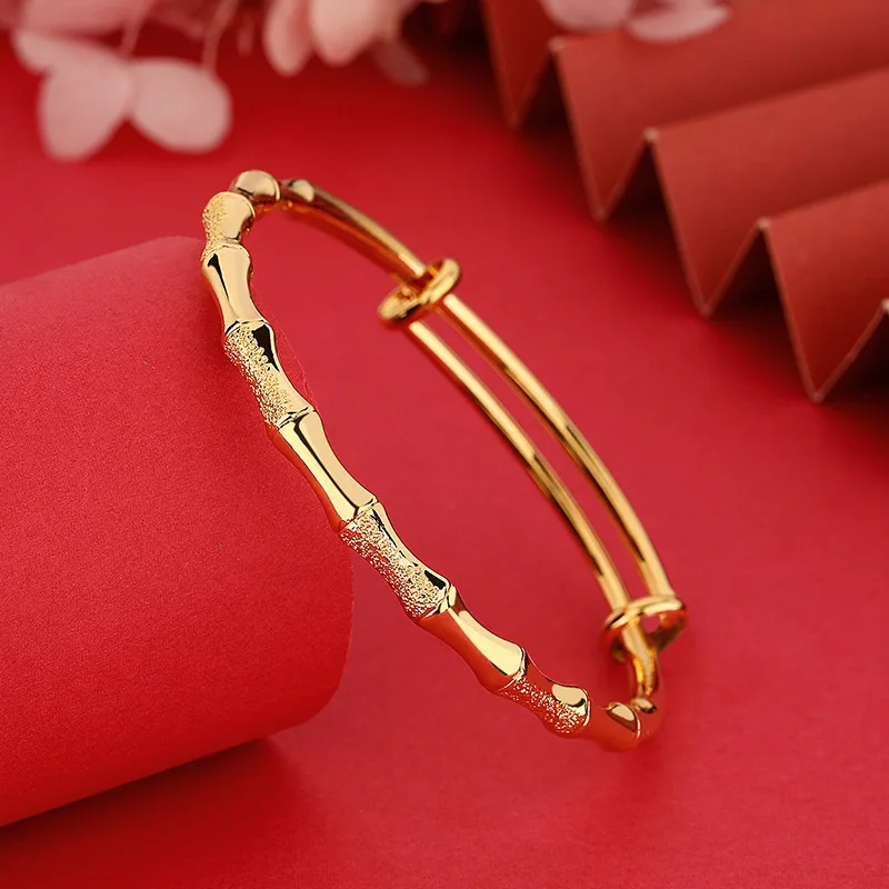 

24K Gold Women's Bamboo Bangle | AU999 Pure Gold, 3D bamboo joints, alternating matte & glossy finish, elegant & simple