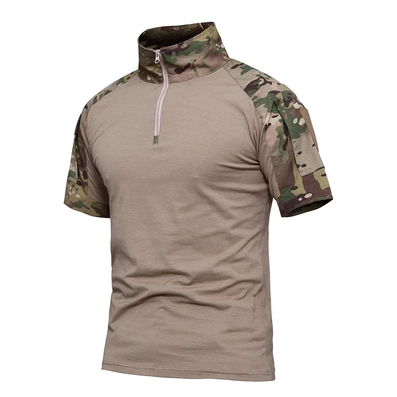 Herren Sommer Kurzarm taktisches Hemd Kampf hemd Reiß verschluss Baumwolle Wandern Camouflage Airsoft T-Shirts CP Klettern T-Shirt für Männer