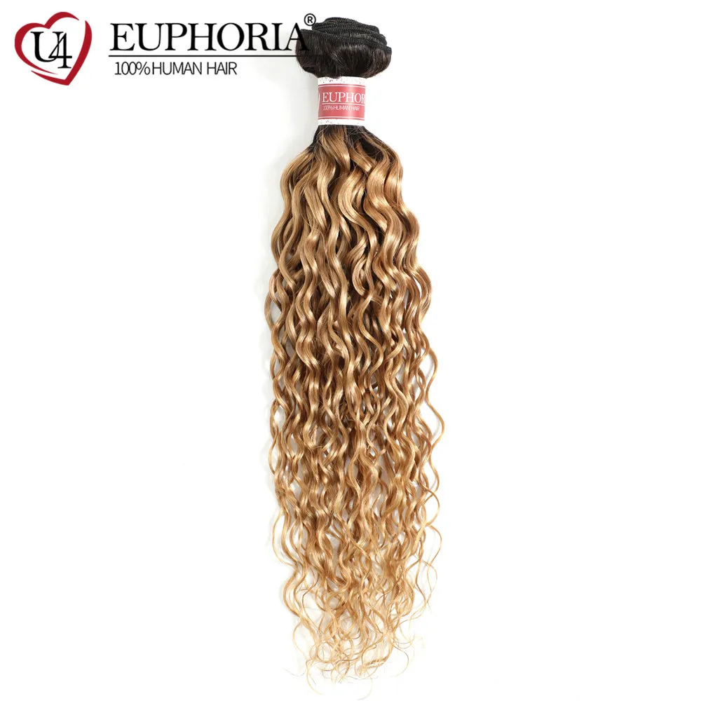 EUPHORIA-Pacotes de Cabelo Remy Brasileiro, Cabelo Humano Encaracolado de Água Profunda, Corpo Liso, Loiro Ombre, 27 Castanho, 1 PC