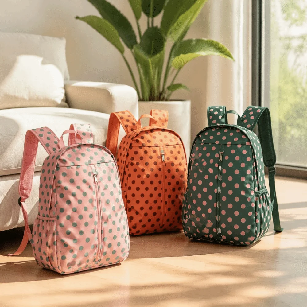 Polka Dot Backpack Waterproof Material Large Capacity Sports Backpack Padded Straps Lightweight Design School Bag School