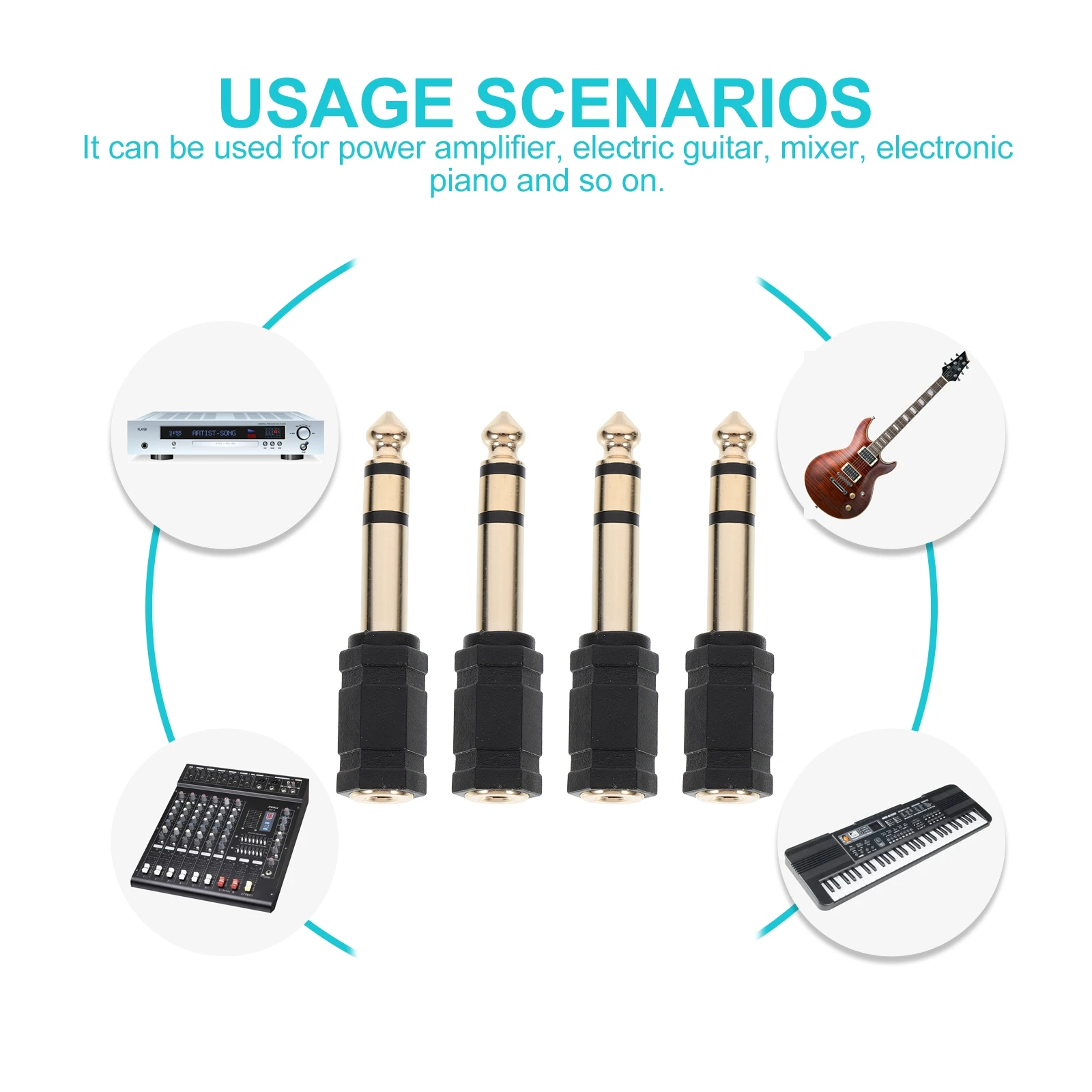 

4 pcs Audio Adapter Zinc Alloy Gold Plated 3.5mm to 6.35mm Converter for Receiver Anti Interference Easy Install