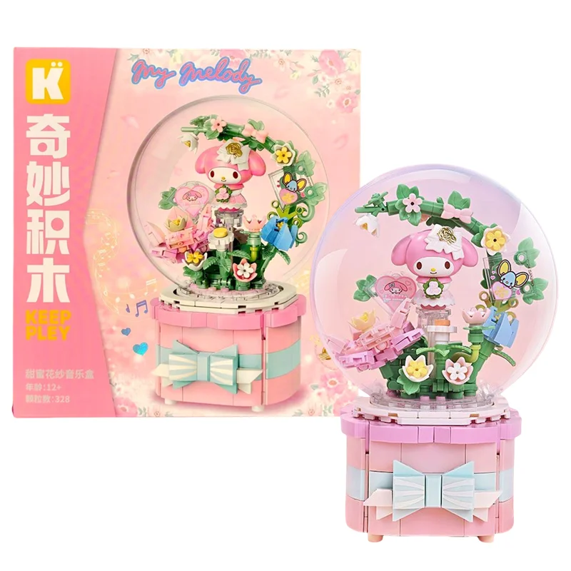 Original Keeppley Sanrio Building Block DIY Kuromi HelloKitty my melody Music Box Action Figure Anime  Collection Kids Toys Gift