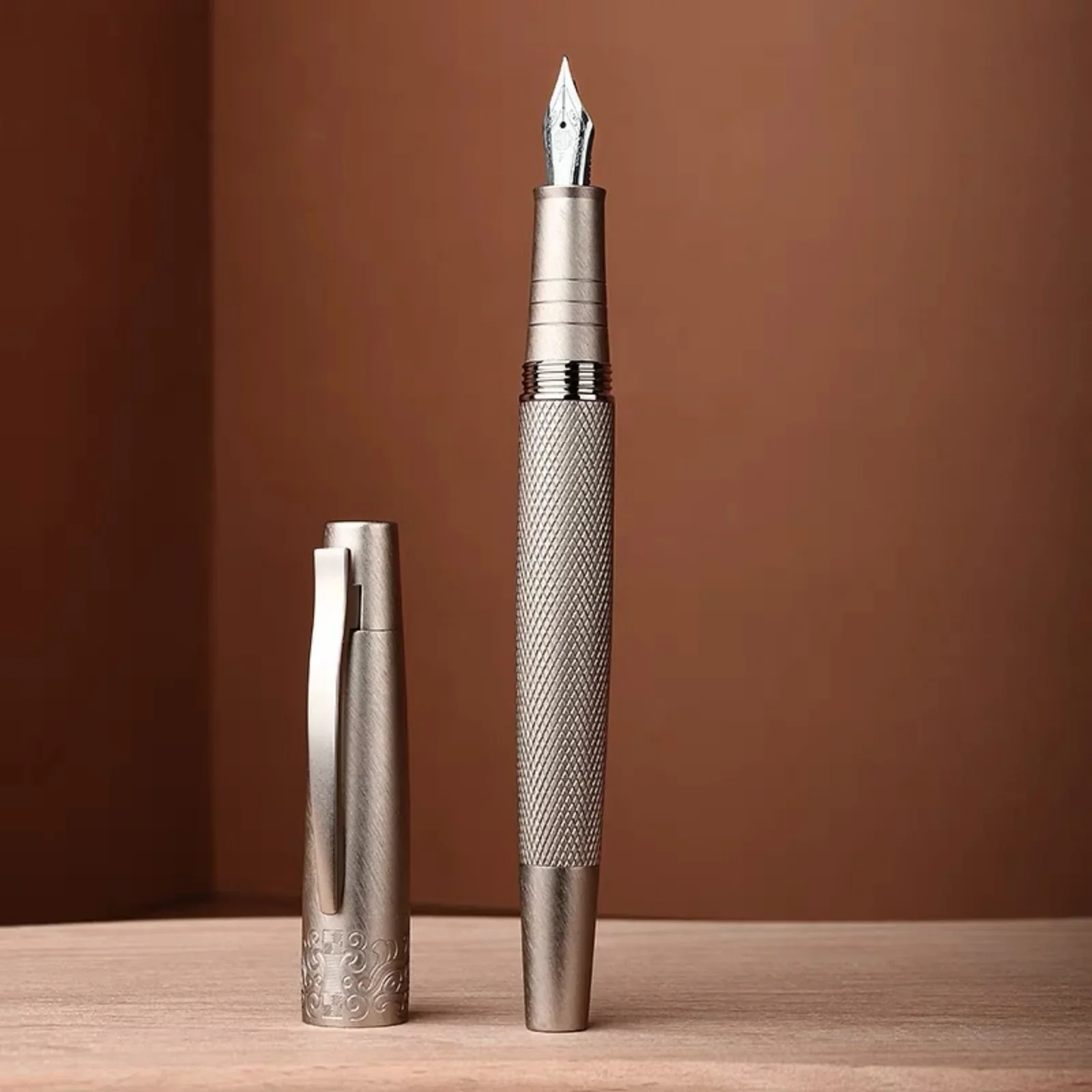 Hongdian 6013 Black Metal FountainPenTitanium /Silver EF/F/Bent Nib with Clip Converter Excellent Business Office Ink Pen