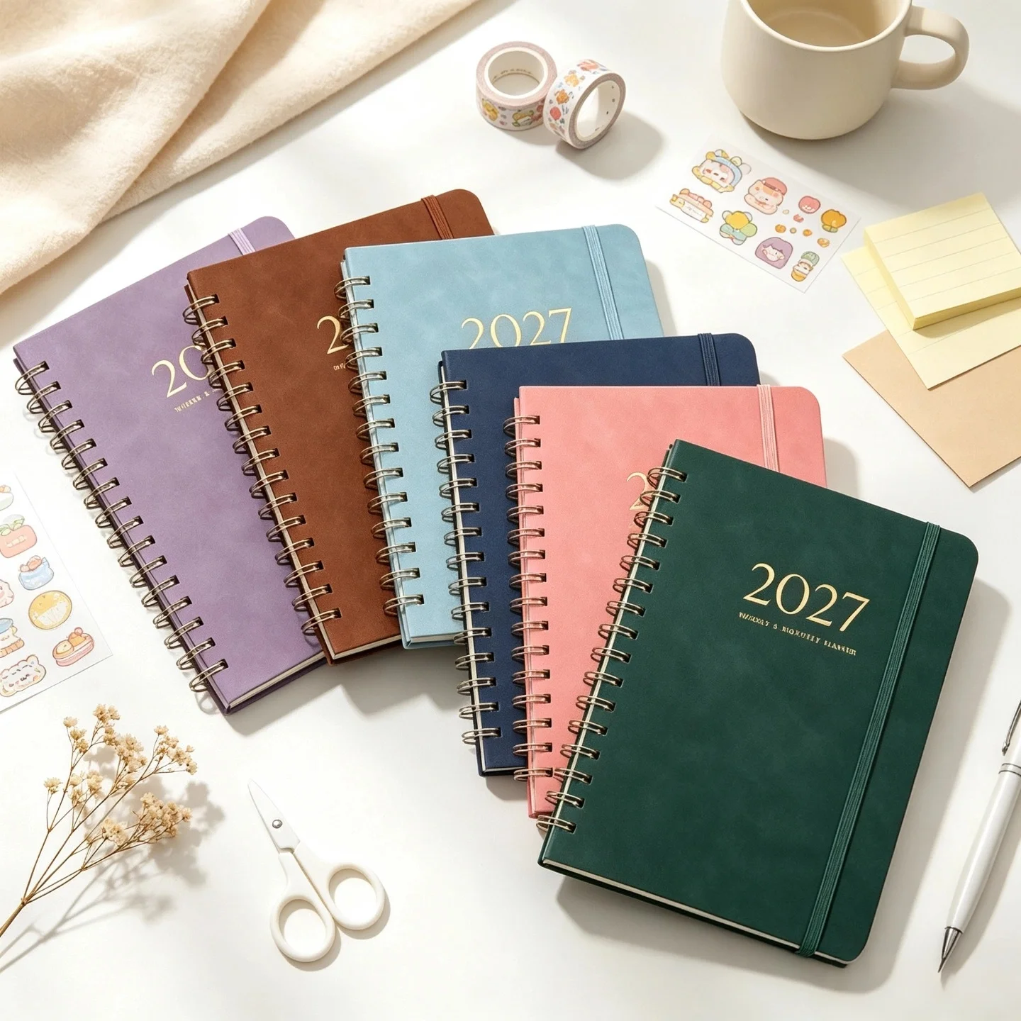 2027 Light Luxury Leather Planner - A5 Spiral Schedule Notebook, Bound Calendar Journal Gift, A5 Spiral Bound Schedule Journal