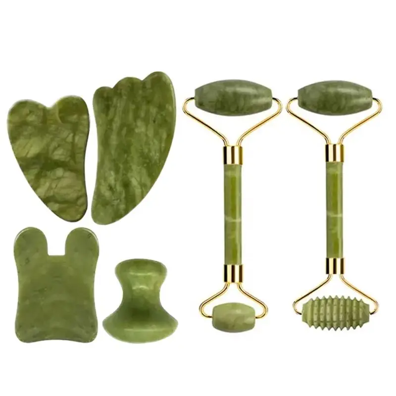 

Natural Green XiuYu Jade Roller Gua Sha Massage Tool Set Gouache Scraper Face Lift Body Acupuncture Spa Beauty Skin Care