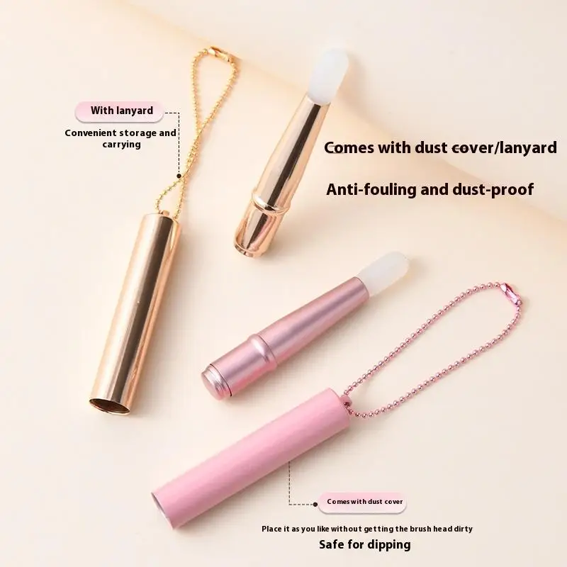 Aplicador de máscara de labios de cadena, cepillo de brillo de labios, Mini pincel de labios de silicona, corrector con cubierta, pincel de lápiz labial, herramienta de maquillaje de belleza