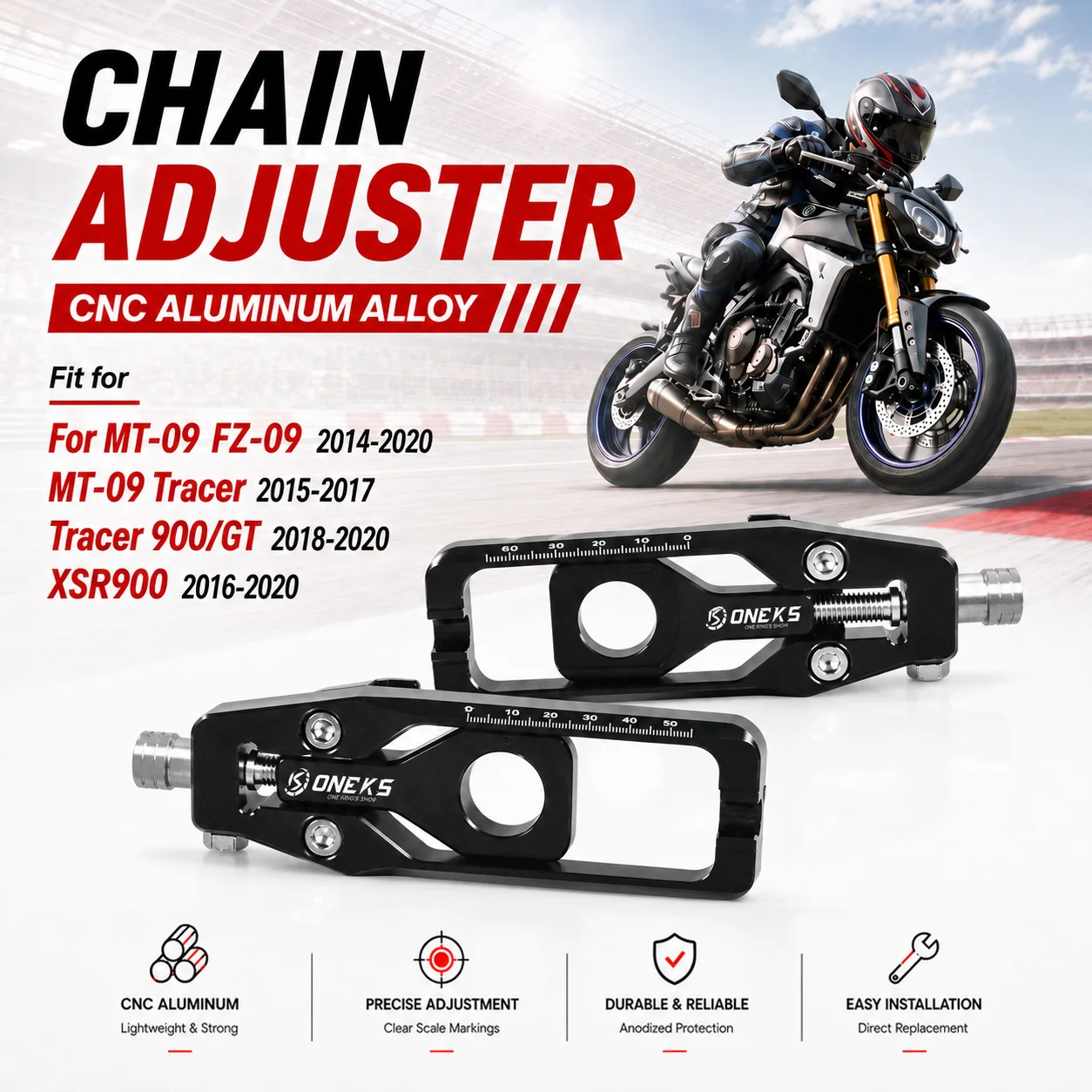 Motorcycle Chain Adjuster Axle Block Rear Wheel Alignment Tensioner For YAMAHA MT-09 FZ-09 FJ-09 MT09 tracer 900 900GT XSR900