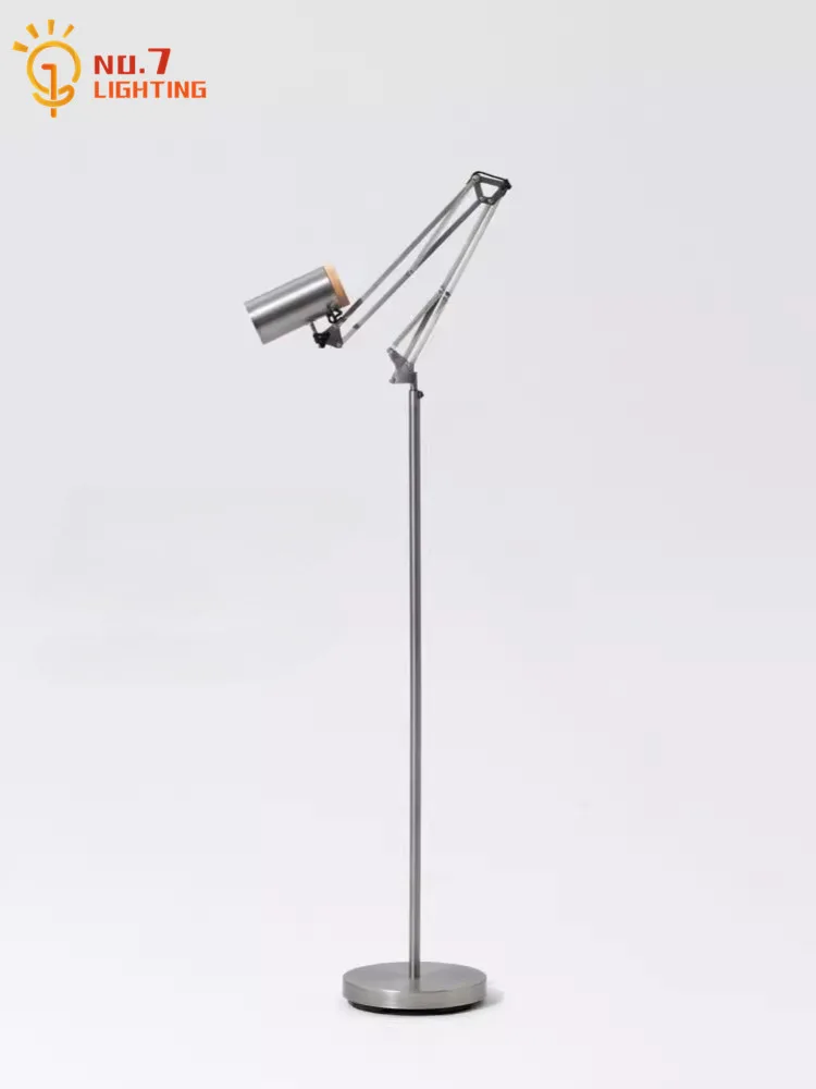 

Danish Design Medieval Classical Rocker Arm Floor Lamp LED Metal Silver Grey Adjustable Standing Lamp Restaurant Study Study Bar