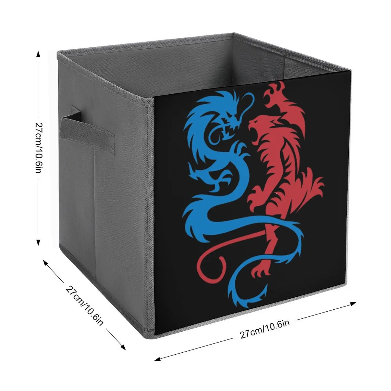 Enter The Dragon Vs The Tiger Cat Asian Sym Folding Storage Box Storage Bins Organizer Division Creative Towels Handle on Both S