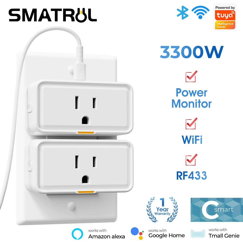 Tuya WiFi+RF433 US standard smart plug smart socket Typec with power statistics remote mobile phone voice